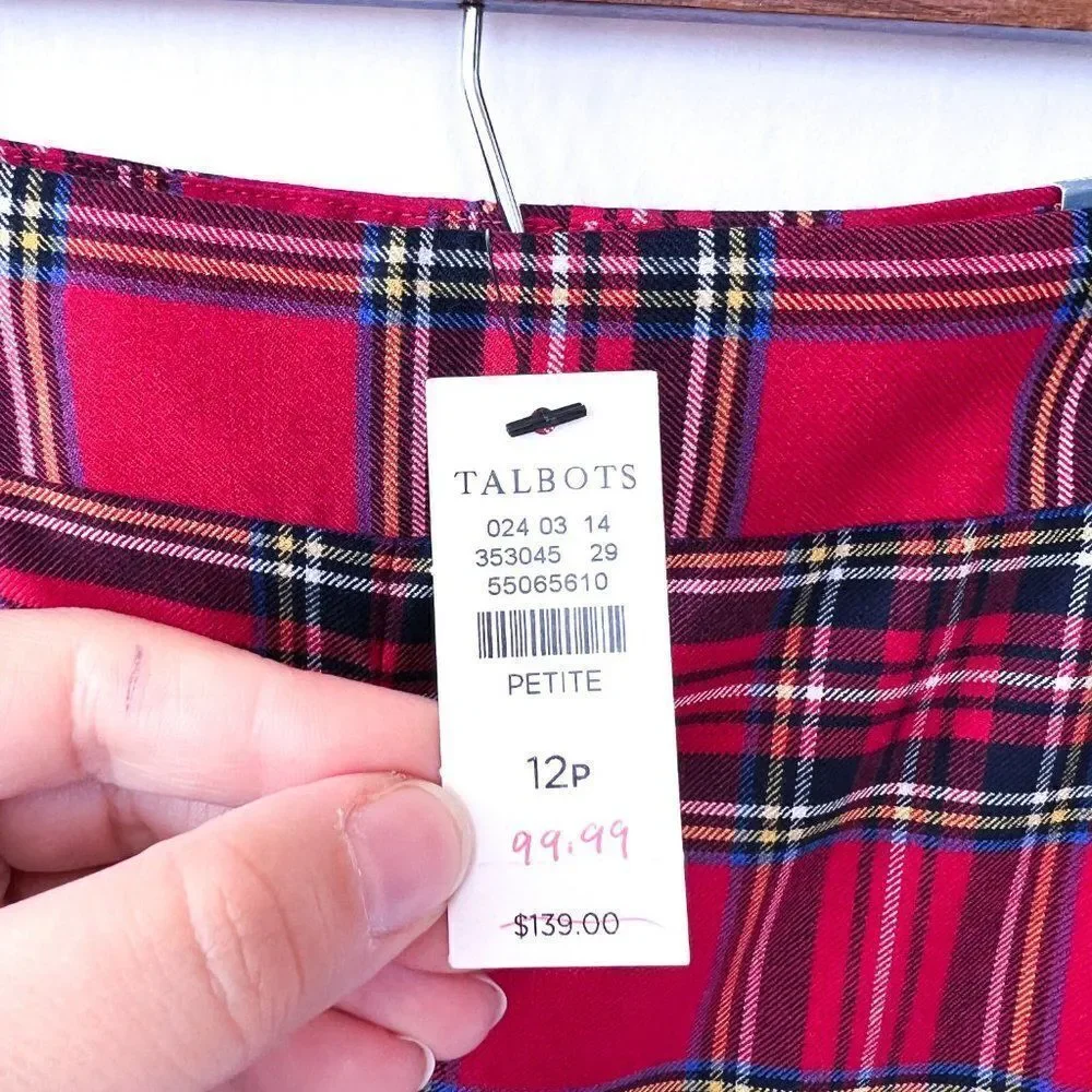 NWT Talbots Red Mountain Plaid Black Velvet Stripe Slim Ankle Pant Size 12P